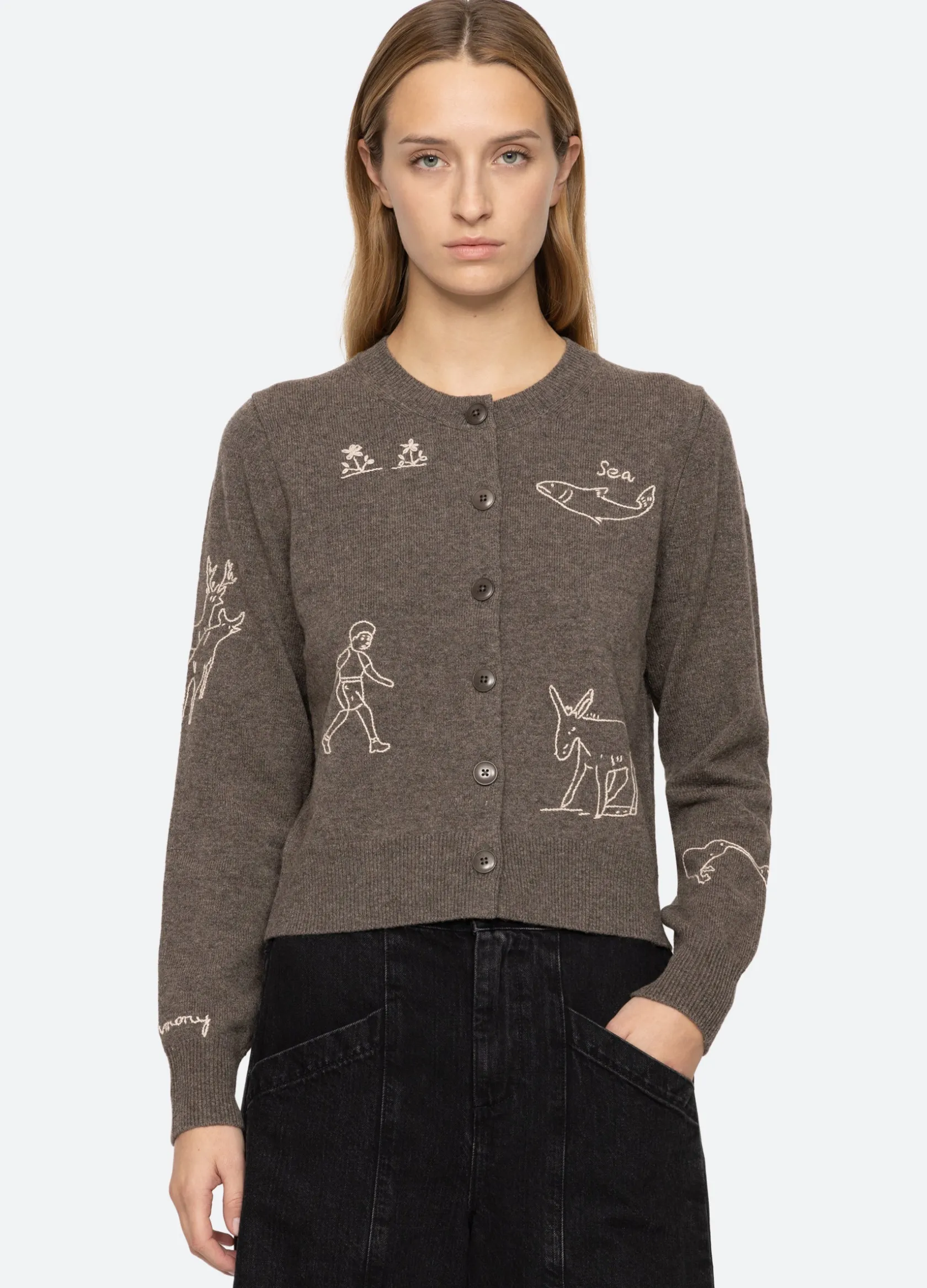 Sweaters|Tops>Sea New York Demi Cardigan Gray