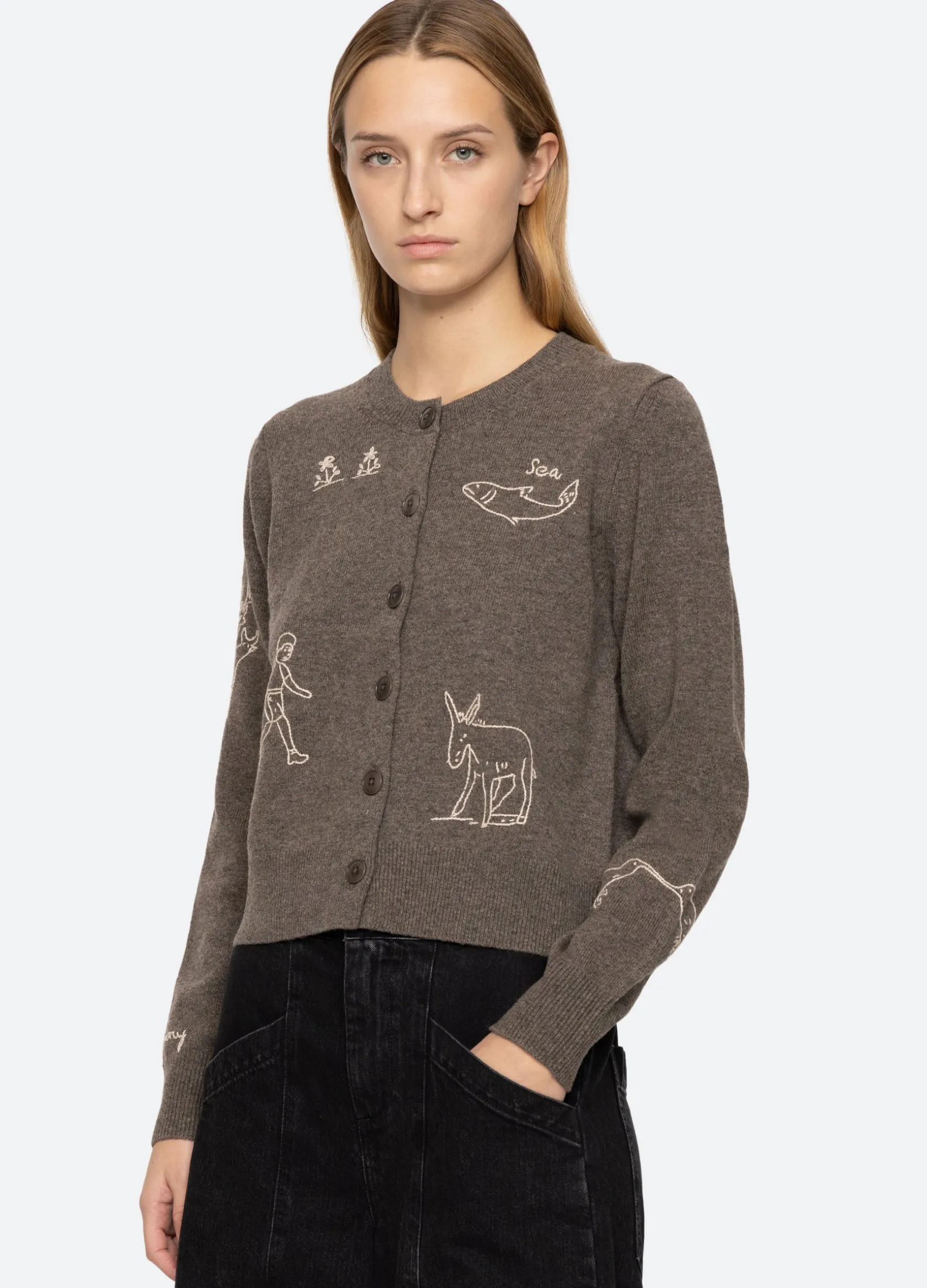 Sweaters|Tops>Sea New York Demi Cardigan Gray