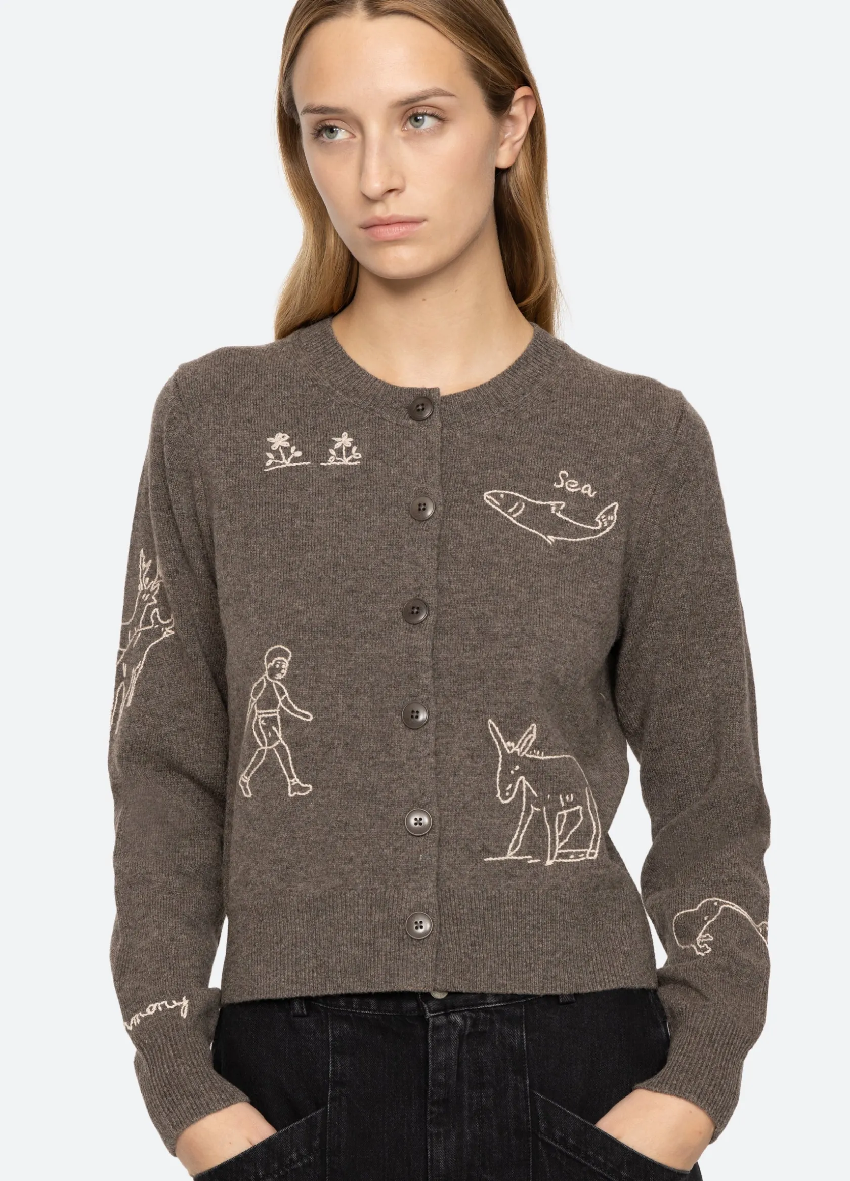 Sweaters|Tops>Sea New York Demi Cardigan Gray