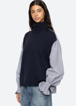 Tops|Sweaters>Sea New York Devana Combo Sweater Navy