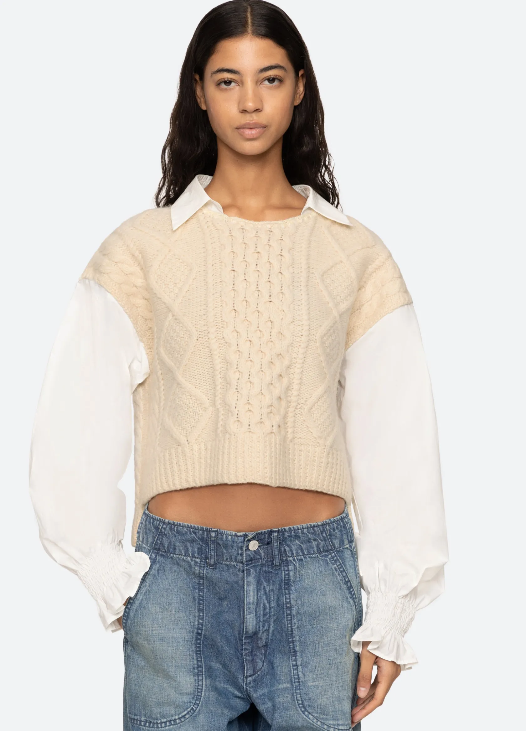 Sweaters|Tops>Sea New York Devana L/S Sweater Cream